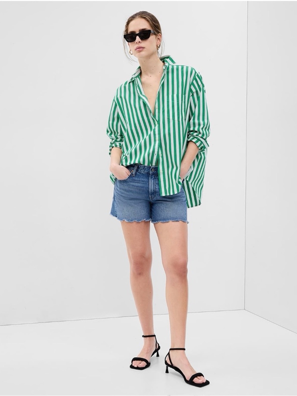 GAP Big Shirt, Green and White Striped Button-Down Shirt